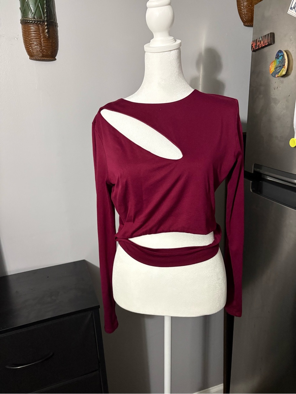 Windsor Wine Cutout Long-Sleeve Top